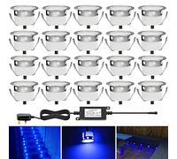 CHNXU Low Voltage Outdoor LED Decking Lights - 30mm Recessed Garden Lights, Waterproof IP67 Deck Lighting Kits for Kitchen Plinths, Bathroom, Patio Deck, Yard & Garden (20 Pack, Blue)