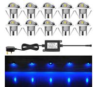 CHNXU Pack of 10 x Led Deck Lights Eyelid Step Lights Recessed Outdoor Waterproof IP65 Low Voltage 12v 35mm Blue Kit