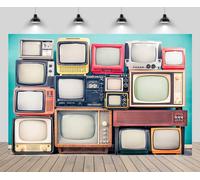 CHNYWORK 10ftx6.5ft Retro TV Backdrop Wooden Television Stand with TV Receivers Set from Circa 60s, 70s and 80s Mint Blue Wall Background for Retro Party Decor Nostalgic Photoshoot Props Wallpaper