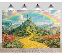 CHNYWORK 10x6.5ft Green Castle Backdrop Yellow Brick Road Blooming Red Yellow Flowers Rainbow Background Kids Adults Princess Wonderland Birthday Wedding Party Decor Portrait Photo Booth Studio Props