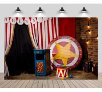 CHNYWORK 10x8ft Carnival Backdrop Circus Backstage Brick Old Circus Arena Interior Red Stripped Curtain Background Carnival Games Circus Theme Party Decor Photo Booth Studio Props Wallpaper