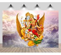 CHNYWORK 5x3ft Indian Hindu God Backdrop Indian Lord Vishnu and Lakshmi Hindu God in The Sky Clouds Scenery Background Ganesha Indian Festival Party Decor Photo Booth Props Wallpaper