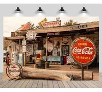CHNYWORK 5x3ft Route 66 Store Backdrop 1950s Gas Station America Hackberry General Store 50s Street Background Nostalgic 50s Birthday Wedding Party Decor Studio Photo Booth Props Wallpaper