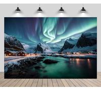 CHNYWORK 6ftx4ft Winter Night Wonderland Backdrop Northern Lights Europe Norway Lofoten Islands Fishing Village Harbor Background European Norway Travel Party Decor Photo Studio Props Wallpaper