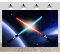 CHNYWORK 6x4ft Lightsaber Backdrop Red and Blue Crossed Light Neon Swords Universe Wars Glowing Rays Background Galaxy Battle Stars Wars Kids Birthday Party Decor Portrait Photo Booth Studio Props