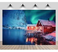 CHNYWORK 7ftx5ft Winter Night Landscape Backdrop Europe Norway Lofoten Islands Fishing Village Harbor Northern Lights Background European Norway Travel Party Decor Photo Studio Props Wallpaper