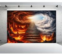 CHNYWORK 7x5ft Heaven and Hell Backdrop Brick Stone Stairway Angels Devils Hell Fire Holy Light Background Jesus Christ Religious Church Event Bible Story Christmas Party Decor Portrait Photo Props
