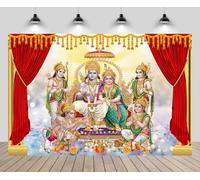 CHNYWORK 7x5ft Indian Hindu God Backdrop Indian Ram Sita Hanuman Hindu God Ganesh Marigold Puja Scenery Background Ganesha Indian Festival Party Decor Photo Booth Props Wallpaper