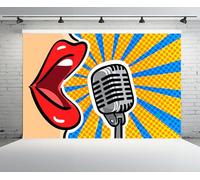 CHNYWORK 7x5ft Karaoke Party Music Backdrop Vintage Comics Singing Woman's Mouth Microphone Pop Art Disco 80s 90s Singer Background Music Karaoke Birthday Party Decor Photo Booth Studio Props