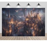 CHNYWORK 7x5ft Magic School Backdrop Wizard Castle School Black Woods Lake Forbidden Forest Bridge Falling Snow Scenery Background Kids Birthday Halloween Party Decor Photo Booth Studio Props