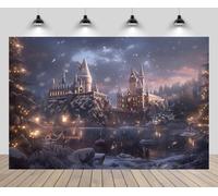 CHNYWORK 7x5ft Magic School Backdrop Wizard Castle School Black Woods Lake Forbidden Forest Falling Snow Scenery Background Kids Birthday Halloween Party Decor Photo Booth Studio Props