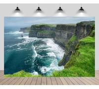CHNYWORK 7x5ft Moher Cliffs Backdrop Ireland Spring Ocean Scenery Green Mountains Irish Nature Scenery Background Outdoor Camping Hiking Party Decor Kid Adult Artistic Portrait Photo Studio Props