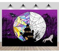 CHNYWORK 7x5ft Spider Web Window Backdrop Wednesday Vampire Castle Dark Forest Purple Starry Crow Background Horror Vampire Gothic Halloween Theme Birthday Party Decor Photo Booth Props Wallpaper