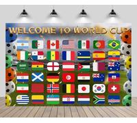 chnywork 7x5ft Welcome to World Cup Backdrop 2026 World Cup National Flags Football Soccer Balloons Background Soccer Game Party Decor Portrait Photo Booth Studio Props