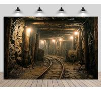 CHNYWORK 8ftx6ft Underground Mine Passage Backdrop Construction Tunnel with Tracks and Lights Background Industry Mountain Cave Backdrop for Adventure Themed Party Decor Portrait Photo Props