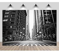 CHNYWORK 8x6ft Chicago Skyline Backdrop America City Skyscraper City Road Black and White Theme Cityscape Background United States Travel Birthday Wedding Party Decor Photo Booth Studio Props