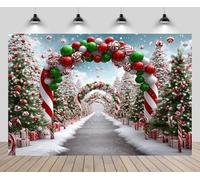 CHNYWORK 9x6ft Christmas Candy Cane Wonderland Backdrop Candy Cane Arch Xmas Trees Pathway Gift Boxes Snowing Scenery Background New Year Christmas Eve Party Decor Portrait Photo Studio Booth Props