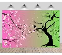 CHNYWORK 9x6ft Pink and Green Backdrop Pink Cherry Flowers Witch Dead Trees Fantasy Themed Wicked Background Witch Princess Birthday Party Decoration Portrait Photo Booth Props Banner