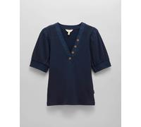 CHO Joules Tabitha Womens Ribbed V-Neck Top With Puff Sleeves - Navy - Navy - UK12 EU40 US8