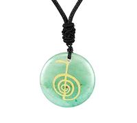 Cho Ku Rei Reiki Pendant Charm Necklace with Rope 1.18inch Spiritual Symbol Amulet for Meditation Protection Energy Healing- Green