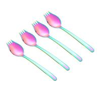 Choary Stainless Steel Multifunction Spork for Camping Utensils, Spaghetti Salad Dessert Heavy Duty Flatware set, Rainbow sporks set of 4.