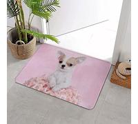 CHOAST Bathroom Bath Mats 40x60cm,Cute Chihuahua Puppy Roses Animals Wildlife Dog Flowers Adorable Affection,Bath Rugs Non-Slip Super Absorbent Bathroom Mat for Shower, Living Room, Bedroom
