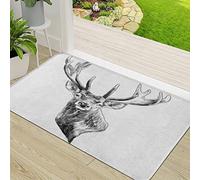CHOAST Door Mat,Non-slip Barrier Mats for Indoor and Outdoor,Stag Deer Head Sketch Graphics Monochrome Black and White Drawing,Absorbent Entrance Rug Machine Washable Floor Mat Carpet 50x80cm