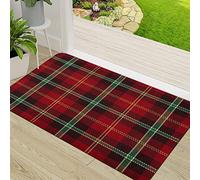 CHOAST Door Mat,Non-slip Barrier Mats for Indoor and Outdoor,Tartan Red Black Yellow Green and White Plaid Flannel,Absorbent Entrance Rug Machine Washable Floor Mat Carpet 50x80cm