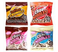 Choc Nibbles Variety Bundle withToffee Crumble, Original, Gingerbread & Birthday Cake - 4 x 150g Bags of Crunchy, Gooey & Irresistible Chocolate Treats for All the Family