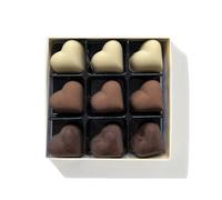 Choc on Choc Belgian Chocolate Hearts, 100g, Handmade Assorted Chocolates, White, Milk & Dark Chocolate, 9-Piece Gift Box, Contains Soya