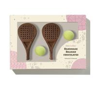 Choc on Choc Belgian Chocolate Padel Set, 115g, Handmade, Gift, Milk and White Chocolate, Caramel Filled, 4-Piece Set, Contains Soya, May Contain Nuts