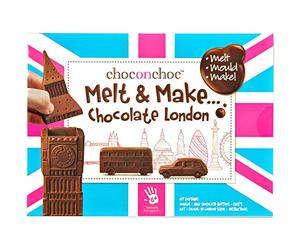 Choc On Choc Chocolate Make Your Own London 300g - Premium Milk Chocolate Craft Kit - Includes Reusable Moulds to Create Big Ben, Double Decker Bus, and Taxi - Fun Activity for Kids & Adults