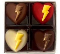Choc on Choc - Love Struck Chocolate Box - Handmade Belgian Chocolate Gift - Milk, Dark & White Chocolate Hearts with Lightning Bolts - Romantic Valentine’s Day Treat - 175g