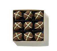 Choc On Choc Mini Chocolate Hot Cross Buns filled with Chocolate Hazelnut Cream - Novelty Easter Gift Box - Handcrafted British Milk Cocoa Treats Perfect for Sharing - Pack of 6 Pieces