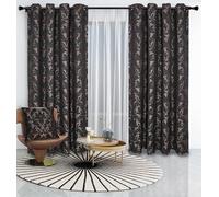 Choco Jacquard Eyelet Curtains 46 x 72 Inch - Luxury Fully Lined Ring Top Curtains For Bedroom and Living Room - Decorative Richmond Curtain Set Of 2 Panels With Tie Backs