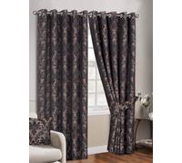 Choco Jacquard Eyelet Curtains 90 x 54 Inch - Luxury Fully Lined Ring Top Curtains For Bedroom and Living Room - Decorative Richmond Curtain Set Of 2 Panels With Tie Backs