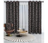 Choco Jacquard Eyelet Curtains 90 x 90 Inch - Luxury Fully Lined Ring Top Curtains For Bedroom and Living Room - Decorative Richmond Curtain Set Of 2 Panels With Tie Backs