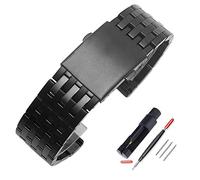 Choco&Man US Diesel Brushed Stainless Steel Watch Band Strap 24mm/26mm/28mm/30mm Metal Replacement Bracelet with Double-Lock Deployment Clasp Replacement for Men's Diesel 24mm Seven beads (black)
