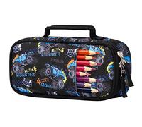 Choco Mocha Black Pencil Case for Boys, Kids Truck Pencil Bag with Zipper, Soft Pencil Pouch for Toddle Boys, Pencil Organizer with Handle