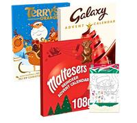 Chocolate Advent Calendar 2025 For Kids And Adults - 3 Packs with Galxy, Maltsers And Terry's Chocolate Orange Advent Calendar Bundle Complete with Christmas Colouring Set