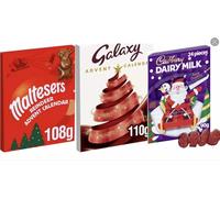 Chocolate advent calendar 3 pack bundle cadbury, galaxy & malteser