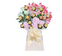 Chocolate and Flowers Hamper Bouquet Roses For Women Men With Ferero Rocheir and Lindr lind Sweets Personalised Pink Purple Gold Red Blue Sweets Candy Presents (Small) (Grand premium large)
