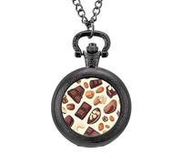 Chocolate and Nuts Men's Pocket & Fob Watches Silent Ticking Quartz Alloy Chain Watch for Daily Use Black-Style