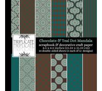 Chocolate and Teal Scrapbook and Decorative Craft Paper (Cafe Latte): 24 double-sided matte sheets of 8.5 x 8.5 inch 60lb (90gsm) cardstock featuring 12 background designs (4 of each design)