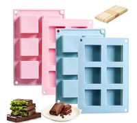 Chocolate Bar Mold with 20 Pcs Wooden Spoons, 2pcs 6-Cavity Deep Chocolate Mold for Baking Rice Cereal Bars, Brownies, Cornbread, Pudding, and Butter