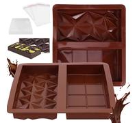 Chocolate Bar Moulds - 2 PCS Silicone Deep Chocolate Molds with 100 Bags & Scraper, Big Diamond Pattern Chocolates Mold Dubai, Non-Stick Thick Reusable Moulds for Baking DIY Chocolates Cakes Candy