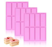 Chocolate Bar Moulds, 3 Pcs Rectangle Silicone Mould, 8 Cavity Nutrition Energy Cereal Bar Moulds Large Rectangle Granola Bar Silicone Mould for Protein Candy Fudge Bars(Pink)