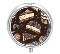 Chocolate Blueberries Mulberries Cake Round Pill Box Organiser 3 Compartment Medicine Case