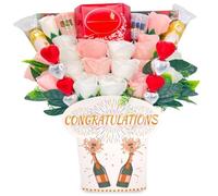 Chocolate Bouquet Gift Set for Her - Assorted Truffles, Ferrero Rocher, Scented Candles & Silk Roses - Flowers & Chocolates Hamper for Birthday, Graduation, Promotion, Anniversary, Thank You Occasion