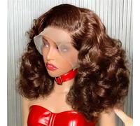 Chocolate Brown Body Wave Short Bob Wigs Human Hair Malaysian Raw Hair Lace Frontal Wigs Glueless